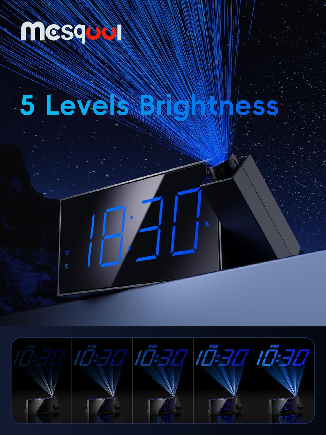 Reloj despertador digital con proyector para dormitorio, con LED grande, para proyección en pared y techo, giro de 180 °, atenuador, cargador USB, respaldo de batería, alarma de volumen fuerte dual, para personas con sueño pesado, niños y ancianos - Image 4
