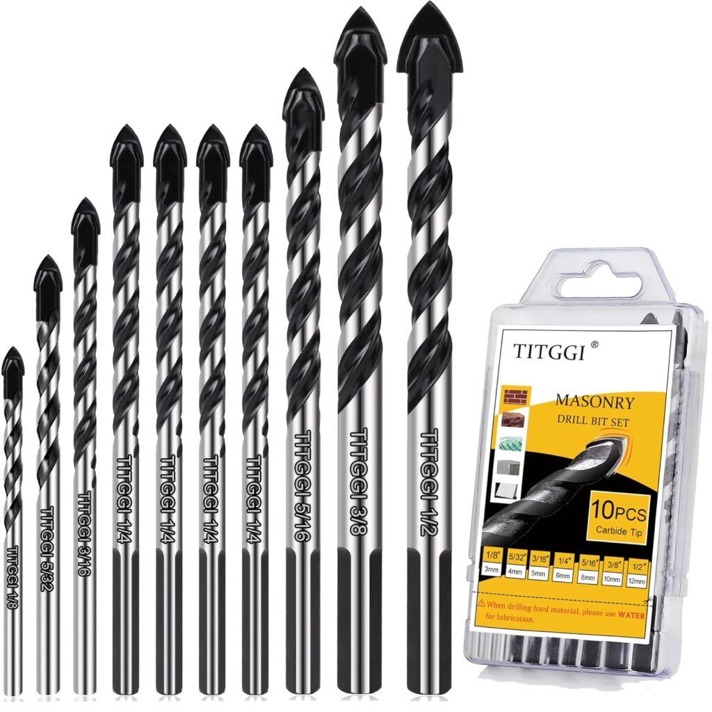 Juego de 10 brocas de mampostería y juego de brocas para hormigón, juego profesional de brocas para vidrio, ladrillo, plástico, cemento, madera, azulejos, etc., punta de broca de carburo de