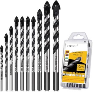 Juego de 10 brocas de mampostería y juego de brocas para hormigón, juego profesional de brocas para vidrio, ladrillo, plástico, cemento, madera, azulejos, etc., punta de broca de carburo de
