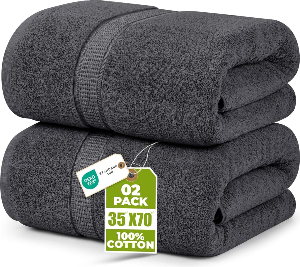Utopia Towels - Toalla de baño gigante, 2 unidades, 17.69 oz/yd2 (600 gsm), 100% algodón hilado en anillo, altamente absorbentes y de secado rápido, supersuaves y extragrandes (35 x 70 pulgadas, gris)