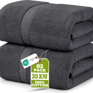 Utopia Towels - Toalla de baño gigante, 2 unidades, 17.69 oz/yd2 (600 gsm), 100% algodón hilado en anillo, altamente absorbentes y de secado rápido, supersuaves y extragrandes (35 x 70 pulgadas, gris)